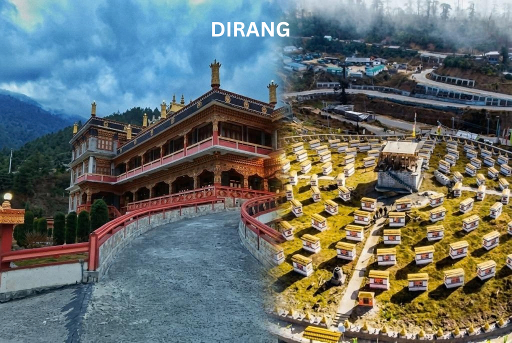 Scenic Dirang Valley with mountains and hot springs on an Arunachal Pradesh Tour