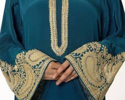 Traditional Kashmiri Tilla embroidery featuring elegant gold and silver threadwork on a traditional pheran and bridal garment.